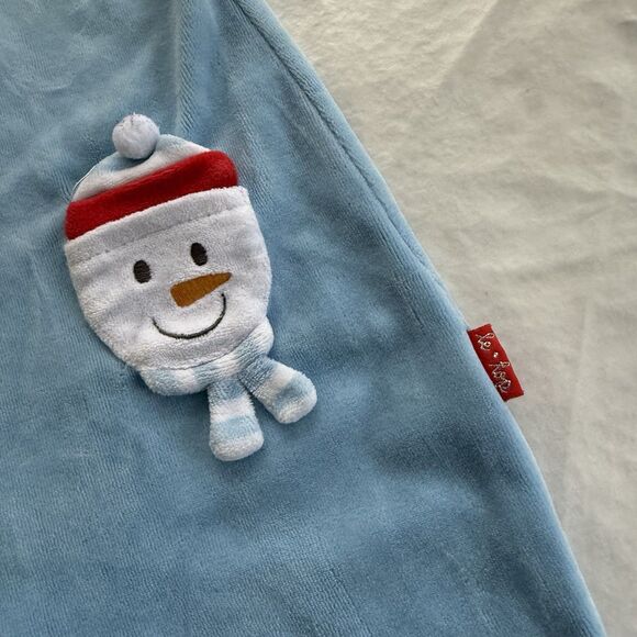 Vtg Le Top Romper Velour Blue Snowman 3D Pockets Xmas Christmas Winter Sz 12M - Picture 3 of 8